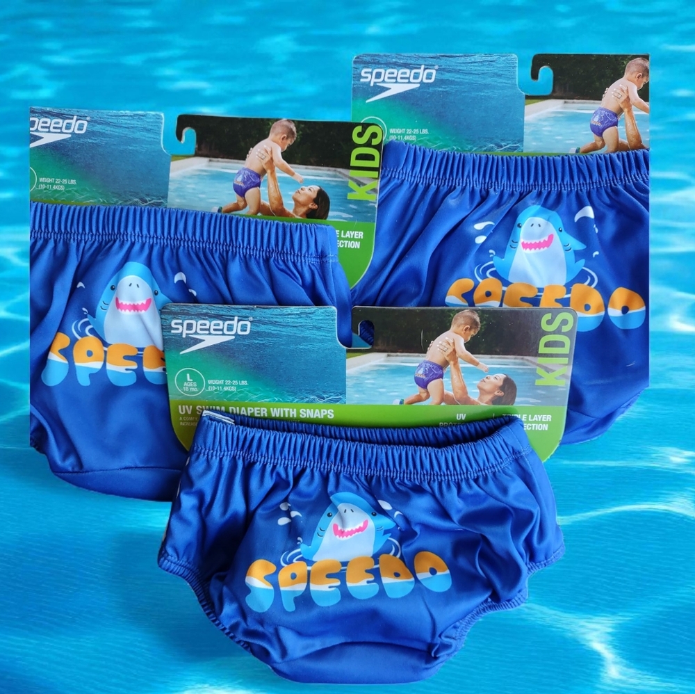 3 Speedo Kids UV Swim Diapers With Snaps Size Large Ages 18 Months 22 - 25 Lbs